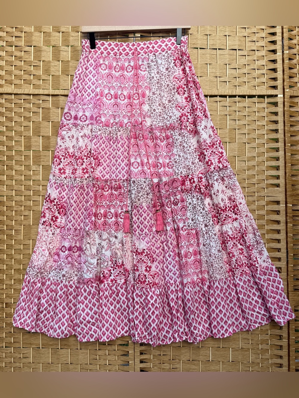 Zara Pink Patchwork Tiered Maxi Skirt Women’s Small
